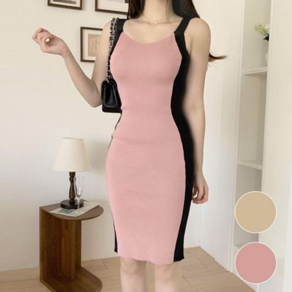 알티피아 알티피아 [하프클럽/알티피아]소매없음 니트웨어 미니드레스 H라인 타이트 스판덱스 탱크탑롱스커트 맥시원피스 우먼 걸 세로패턴 머메이