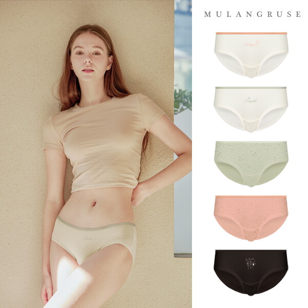 (주)동화인터내셔널 기타브랜드 [하프클럽/물랑루즈]페스티벌 포근한 면스판 여성삼각팬티 5종세트 여자미디속옷