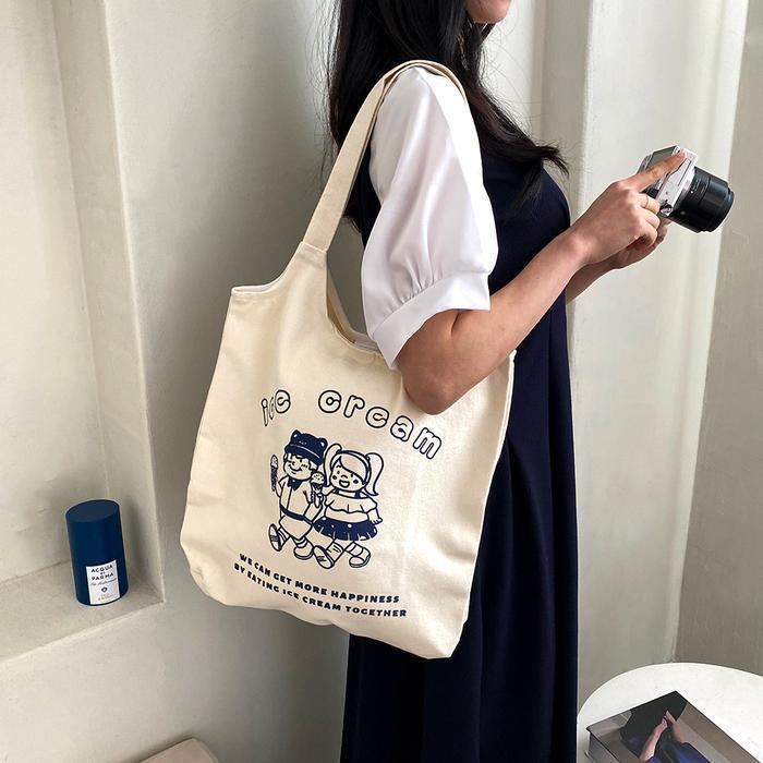 상세페이지 참조 셀러허브잡화 아이스크림 블루베리잼 캔버스 에코백 데일리 여성숄더 학생 대학생 아이보리색