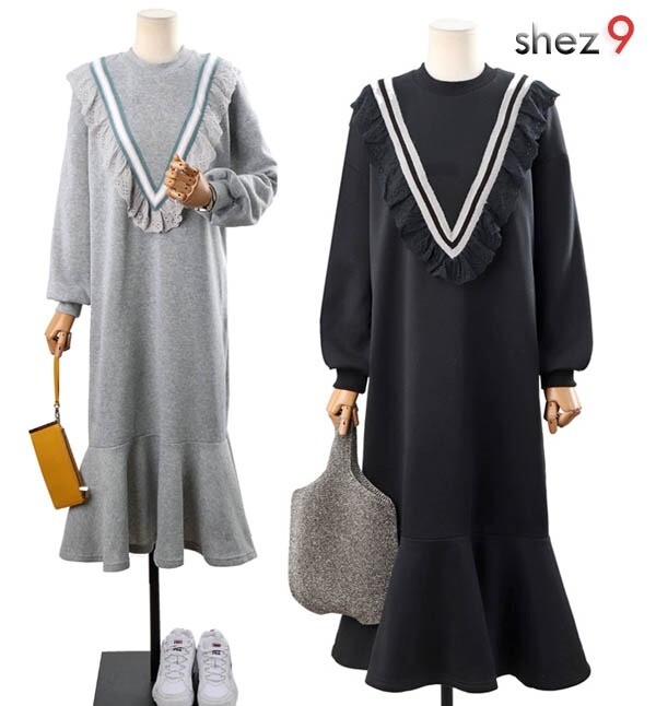 쉬즈넘버나인 [쉬즈넘버나인]트로이 장식 기모 롱 원피스