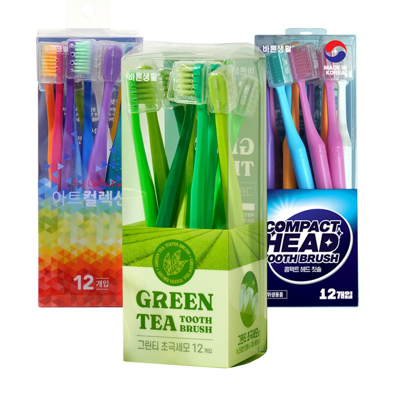 바른생활 초극세모 칫솔 12입 5,900원+무료배송!/ 안티프라그 콤팩트케어 런칭기념 체험특가