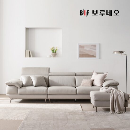 [4인용] 디아모 천연면피 통가죽 소파+스툴+쿠션2+소파테이블