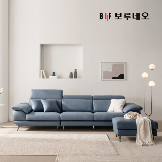 [4인용] 디아모 천연면피 통가죽 소파+스툴+쿠션2+소파테이블