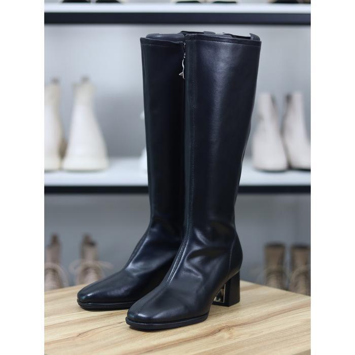 바이로쏘 바이로쏘 세이브존06 소가죽 스퀘어 토 청키 미들힐 5.5cm 롱부츠 (BY)24F12271DB3