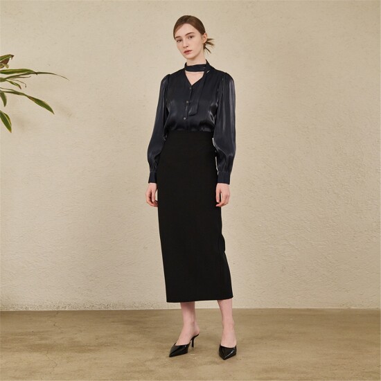 [누브][정상가 65000원][누브] Back Slit Slim fit Skirt - Black
