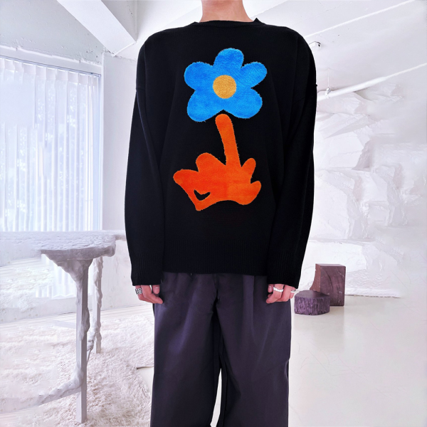 기타 (패플) [노멀쉐이크]벨보아 꽃 패치 남녀공용 오버핏 커플 빅사이즈 페스티벌 니트 NSSKN0072_NMS