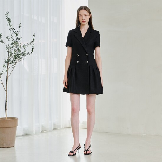 [누브][정상가 218000원][누브] Tweed Double Button Dress -  Black