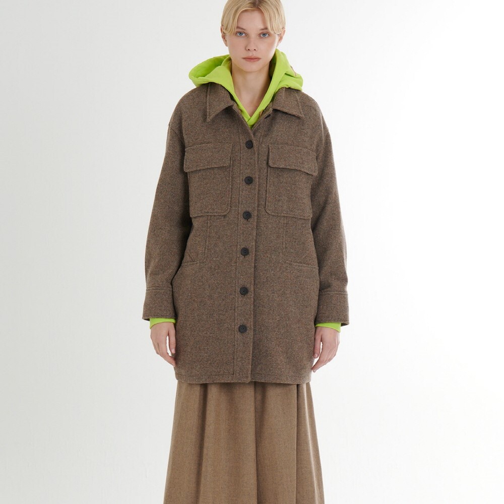 프릭스 바이 김태훈 [프릭스] Wool Tweed Long Loose Fit Shirt Structured Jacket_Light Khaki Brown