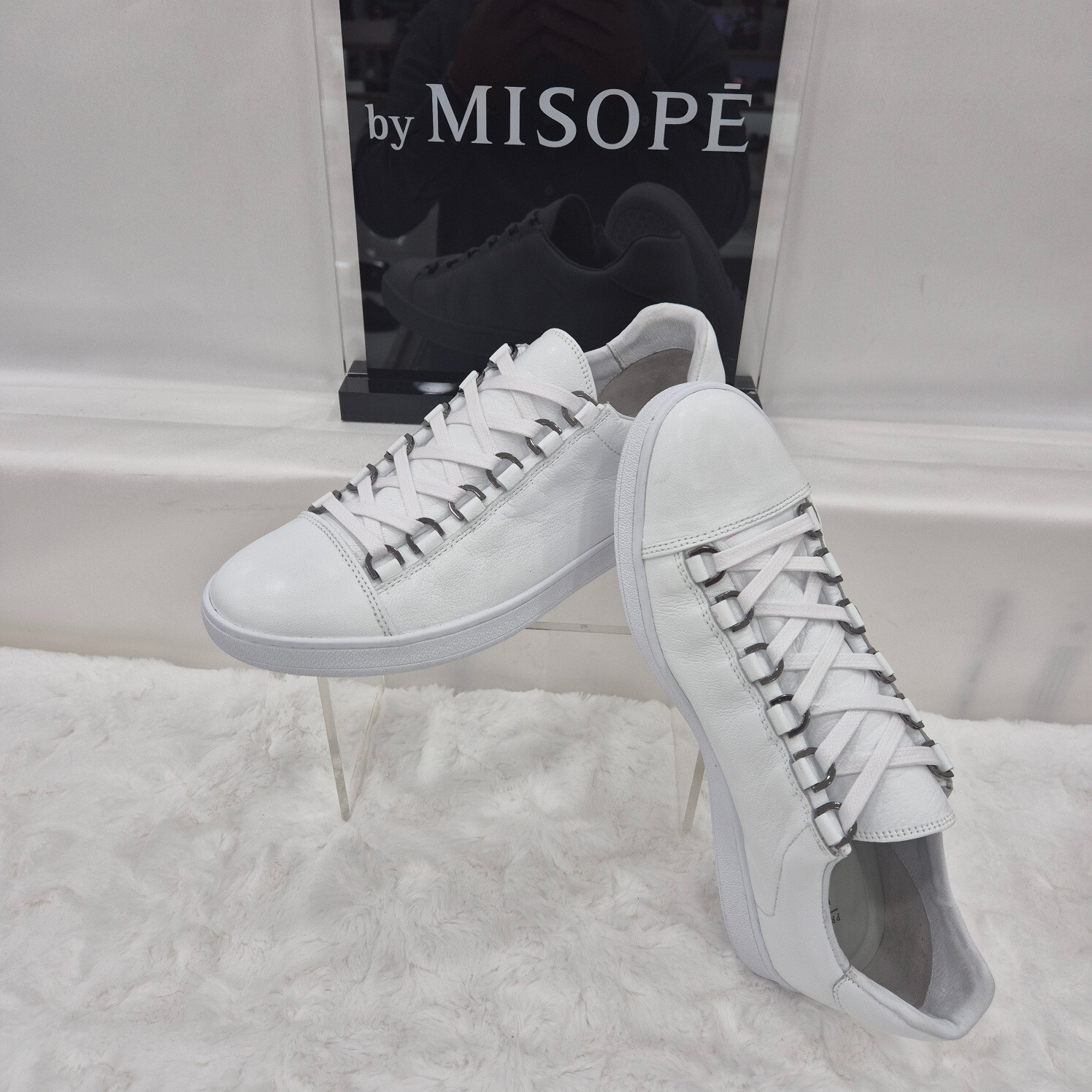 (주)이앤와이콜렉션 미소페 (패플) [미소페]By미소페 남성 워싱 레더 심플 스니커즈 121HT910ZP021 WHITE 3