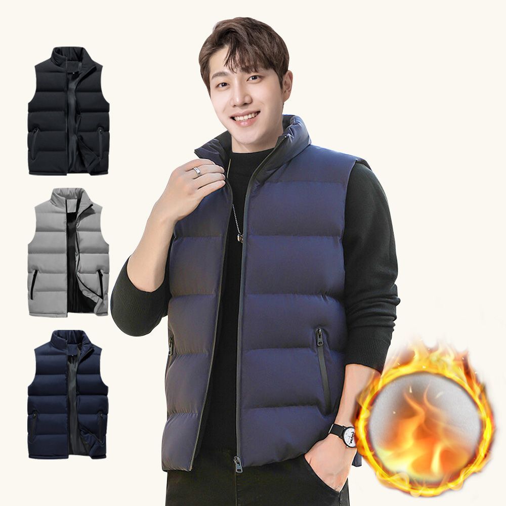 오너클랜 1+1 캐주얼 패딩 베스트 하이넥 보온 히트 집업 조끼