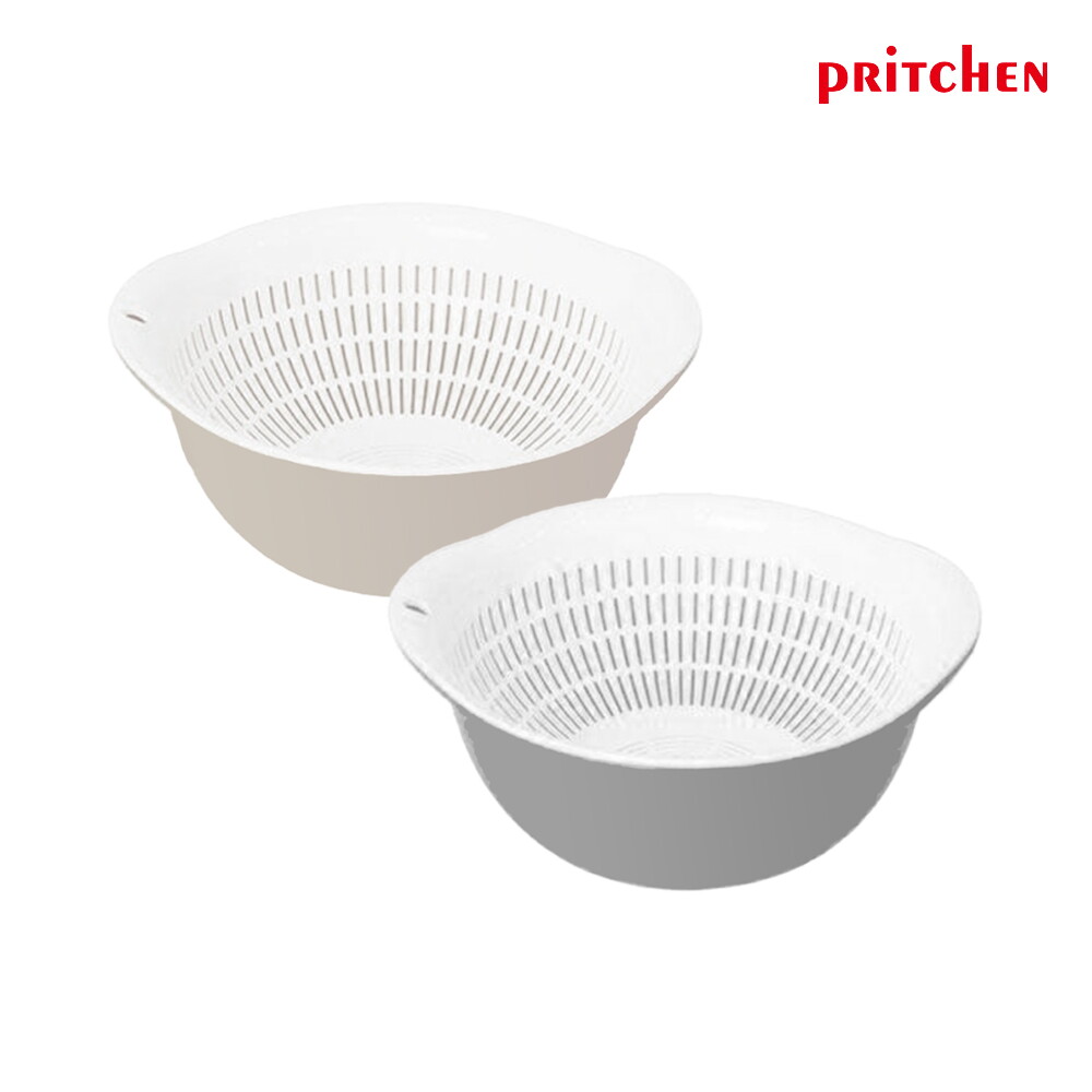 프리첸 프리첸 원형 바스켓 대형 1P 그레이/베이지 색상랜덤 분리형 채반 볼 세트