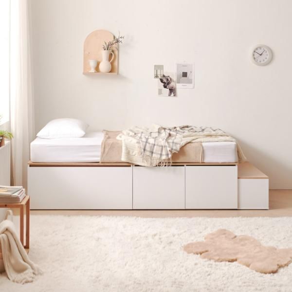 (주)히트OEM 교보문고 히트가구 C3824 무헤드 도어 대용량 수납침대 발판세트 Q