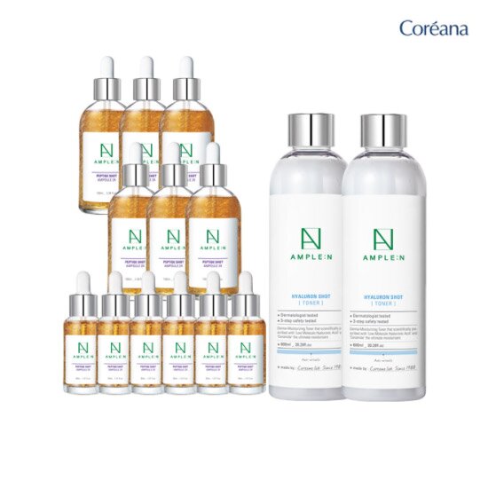 [롯데원티비 단독] 앰플엔 펩타이드샷 앰플 투엑스 완벽더블구성 (앰플 100ml x 6 + 30ml x 6 + 토너 600ml x 2)