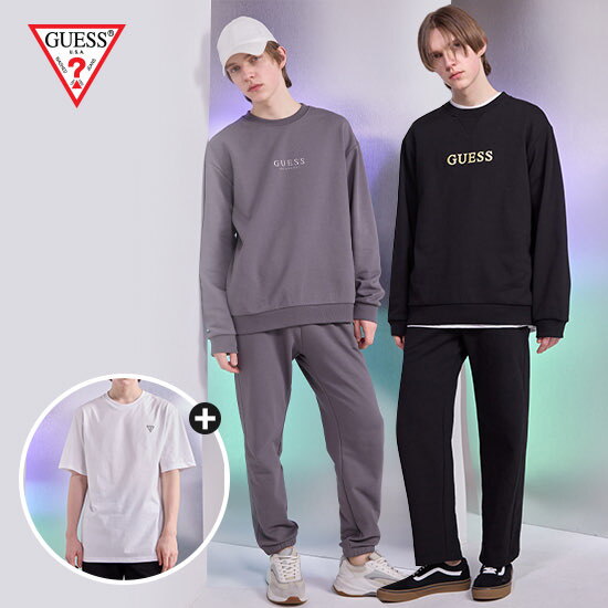 게스 [런칭가 99,000원] 남성 코튼 셋업 4종+반팔티 1종(블랙+그레이)