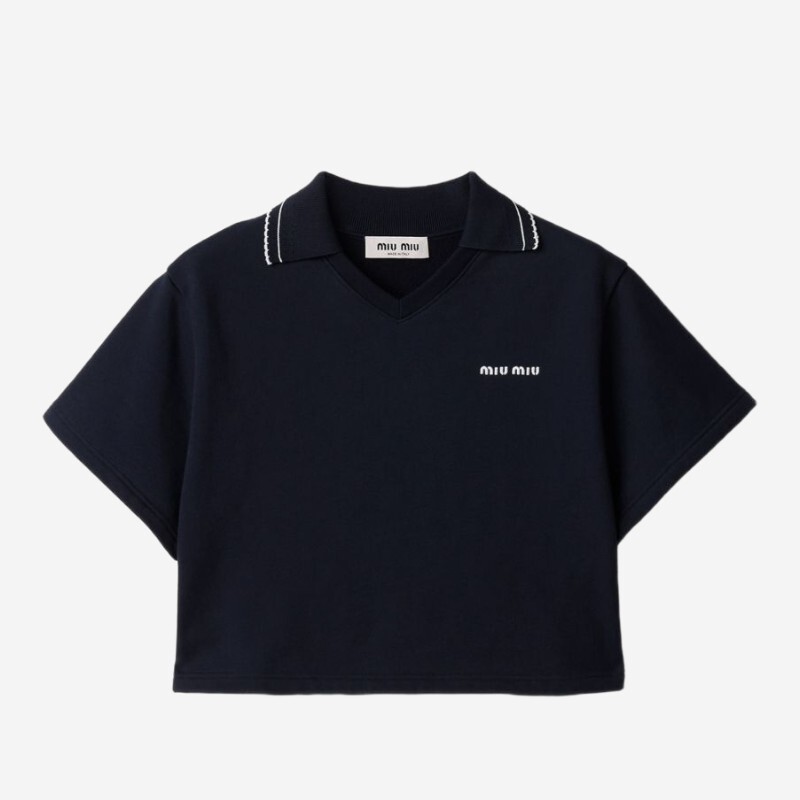 미우미우 미우미우 체스트 로고 콘트라스트 칼라 스티칭 티셔츠 MJNA41191L SOOOF0008