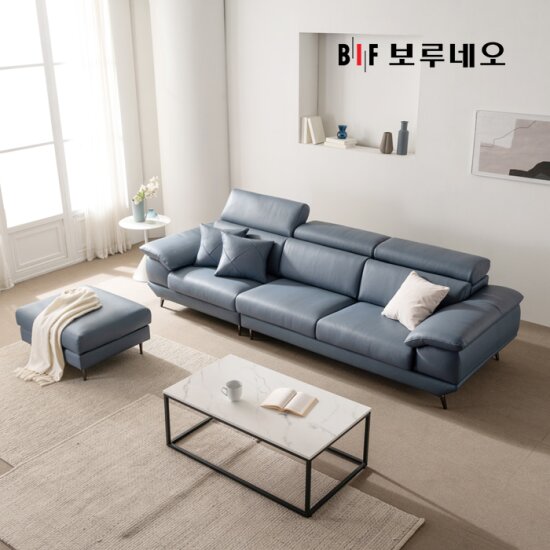 [3.5인용] 디아모 천연면피 통가죽 소파+스툴+쿠션2+소파테이블