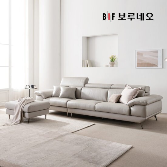 [3.5인용] 디아모 천연면피 통가죽 소파+스툴+쿠션2+소파테이블
