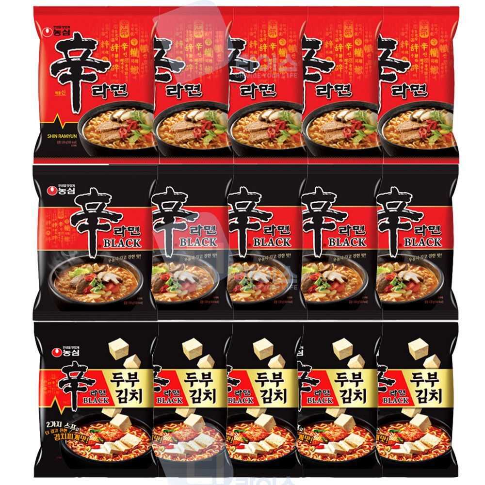 에이치플러스몰 농심 신라면 신라면블랙 두부김치 3종세트 15봉 봉지