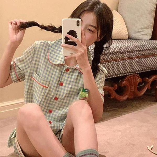 주식회사 셀러허브_레이틀리 셀러허브(하프클럽) [하프클럽/셀러허브_여성트랜드패션]ONM 홈웨어 파자마 여름 세트 반바지 바닐라 체크 반팔 나