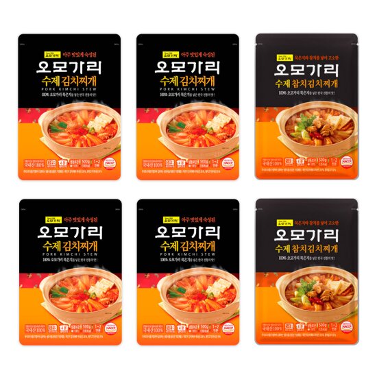 오모가리 수제 김치찌개 6봉 세트 (돼지 500g x 4ea + 참치 500g x 2ea)