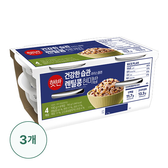 [비비고]햇반 라이스플랜 렌틸콩현미밥 190g*12팩