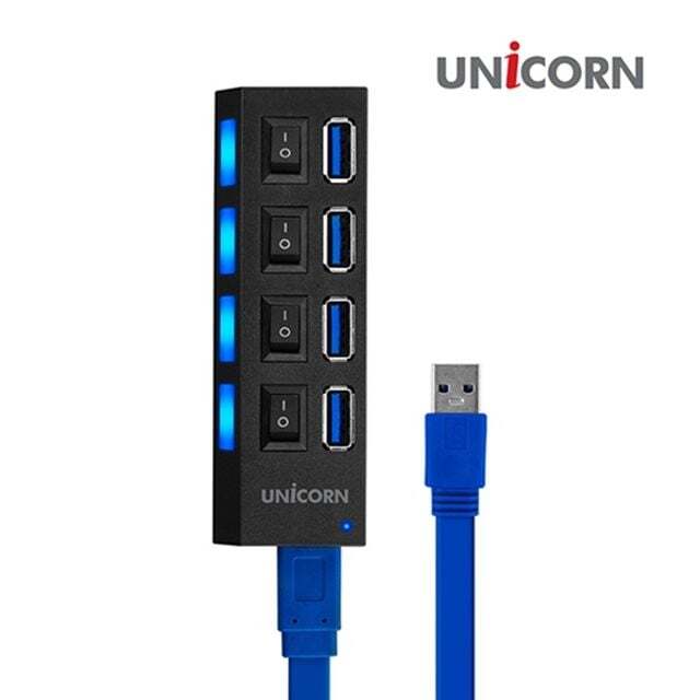 지오벤처스 유니콘 USB 3.0 무전원 4포트 USB허브 개별스위치