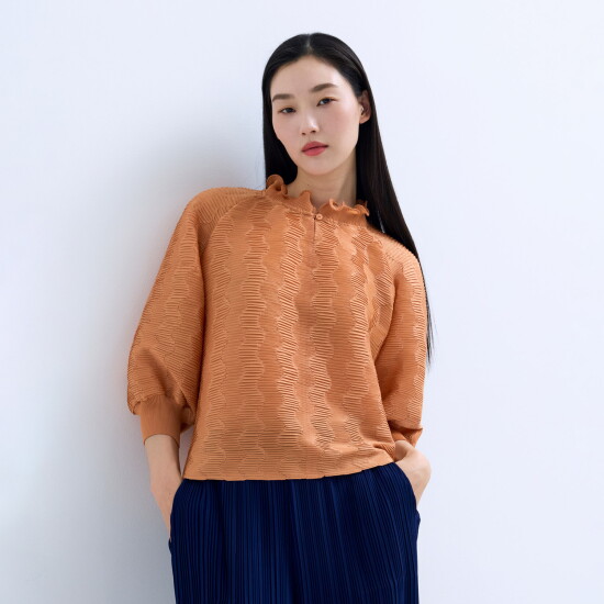 [플리츠미]지그재그 프릴 카라 벌룬 티셔츠_PPTSM025005