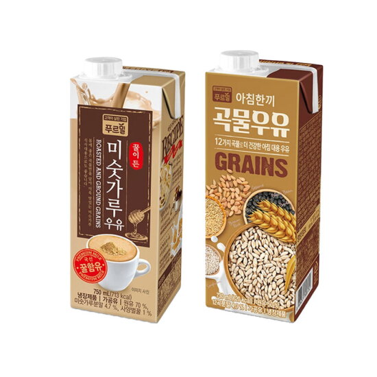[푸르밀]푸르밀 미숫가루우유 750ml + 곡물우유 730ml 2종 16개입