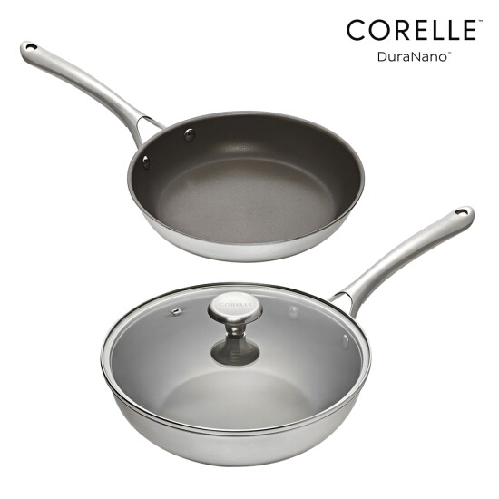 [코렐 듀라나노]코렐 듀라나노 스테인레스 스틸 2종 세트(팬 24cm+궁중팬 24cm)