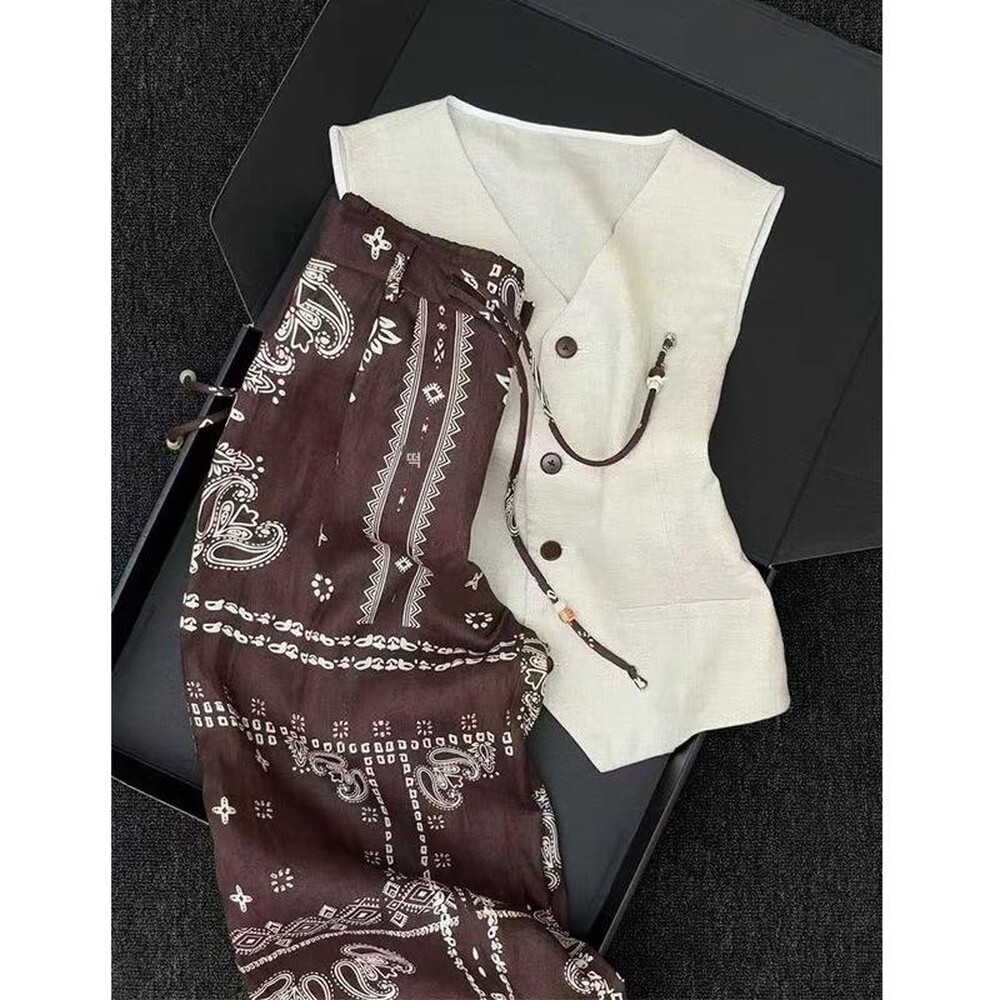 제조자 제로투올샵 제로투올샵 / 여름 여성 투피스 세트 린넨 셋업 화이트 베스트 커피 바지 s