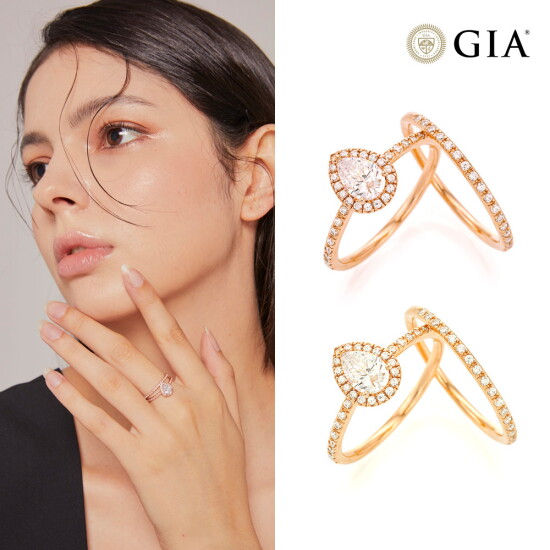 [줄리카이]줄리카이 14K GIA 3부 천연물방울 다이아몬드 반지+가드링