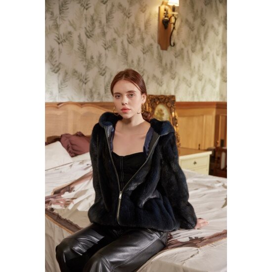○22FW 휘메일 밍크풀스킨 후드 하프코트(D블랙, 딥블루)