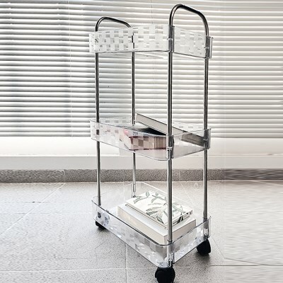 텐바이텐 플랫체커 투명트롤리 3단 체커보드 투명 이동식 선반 수납장