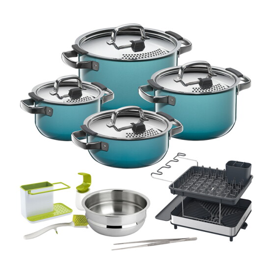[WMF]퓨전테크 네이쳐그린 4종세트 + [특별구성]조셉조셉 키친싱크 3P + 조셉조셉 2단 디쉬렉 + 아르코스 핀셔 30cm + BRK 스티머 24cm