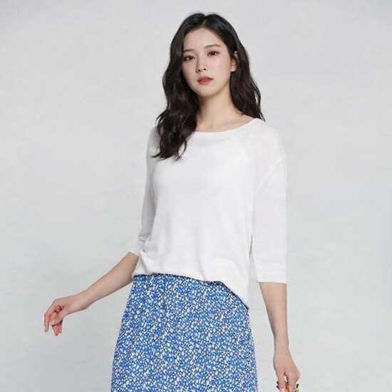 이동수골프(레저) 럭스골프 여성 클래식 라운드넥 반팔 니트 셔츠 LX21SNT4W_IV