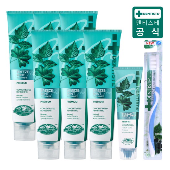 [덴티스테]최신상 불소함유 뉴브리즈민트 프로 (180gx6개+ 60g + 칫솔)
