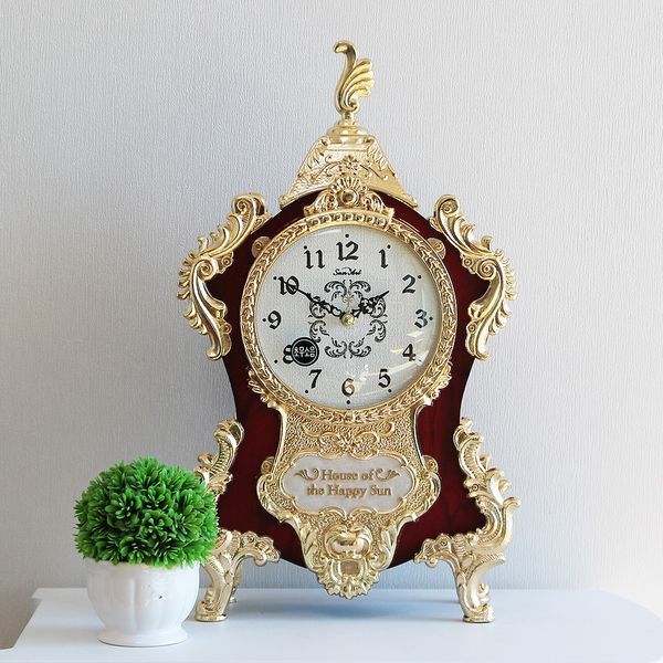 교보문고 하이아트 무소음 해피하우스 금도금 대형 탁상시계 HST-383