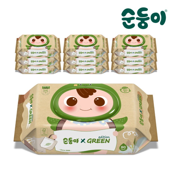 [순둥이][순둥이]생분해물티슈 그린에디션 캡형 80매 10팩/RaC-01