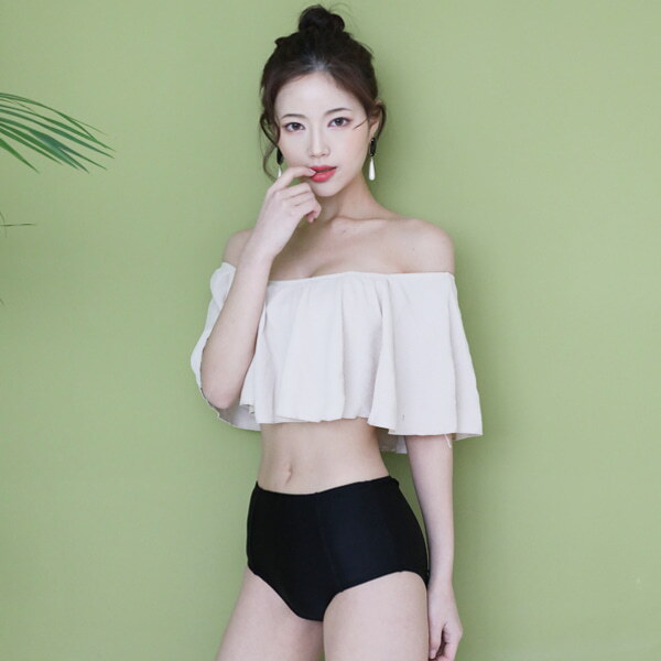 [상세설명참조] 기타 [멜로무드]멜로무드 오프숄더 체형커버 윙 프릴 하이웨스트 비키니