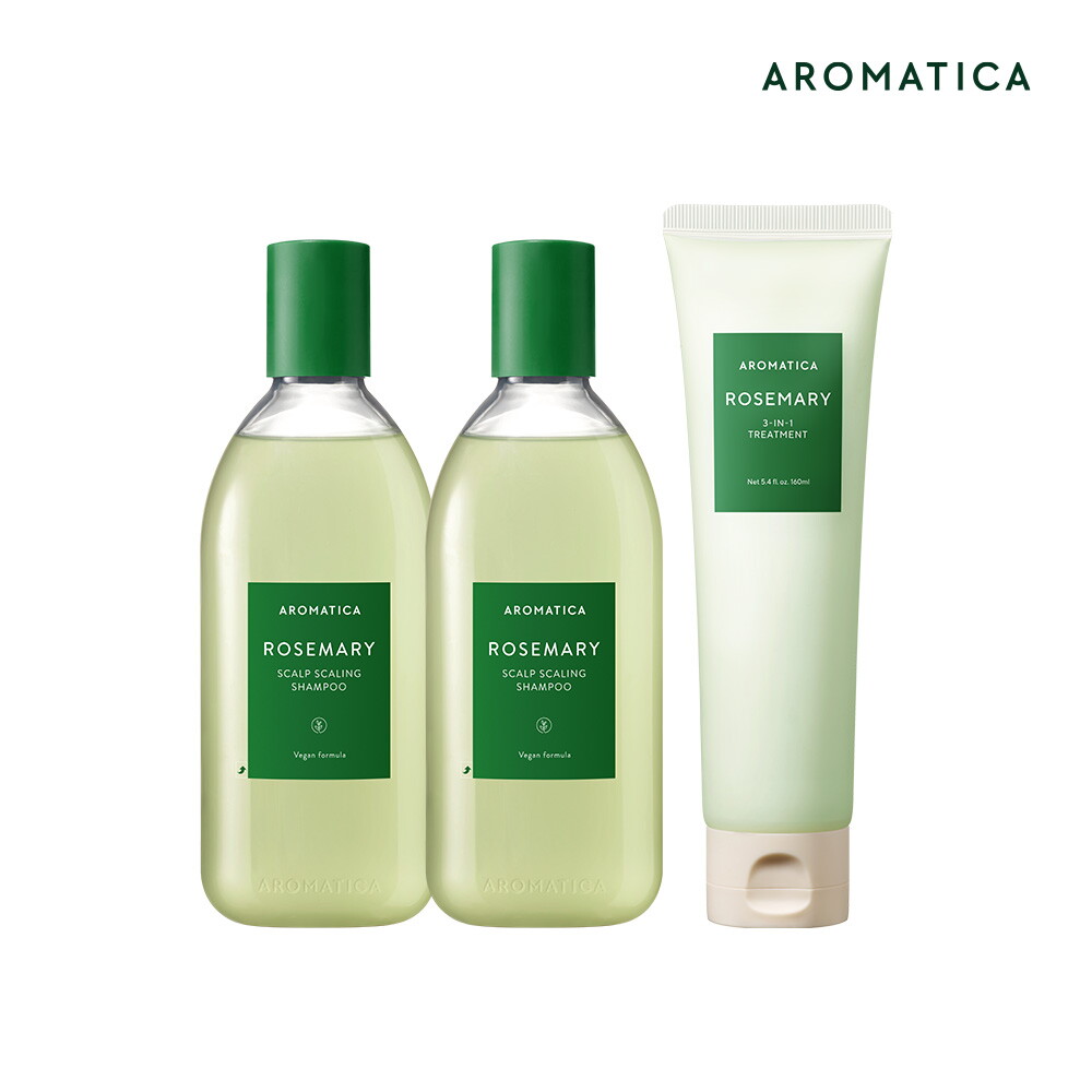 ★유라마켓 한정수량★로즈마리 헤어케어 패키지(로즈마리 스칼프 스케일링 샴푸 400ml * 2개 + 로즈마리3-IN-1트리트먼트 160ml * 1개)