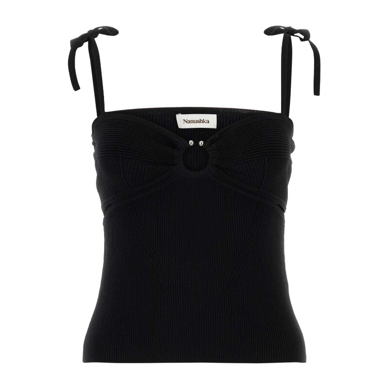 NANUSHKA 나누슈카 나누슈카 리브 텍스처 타이 숄더 탑 NW24RSTP03199 BLACK