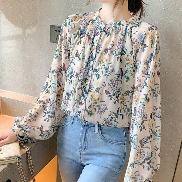 상세정보 별도표기 모노무드 [모노무드]MNO 걸 오텀 S/S 플로럴 플라워패턴 풀슬리브 탑 스타일 브라우스여성용 퍼프디테일 플리츠 봄블라우스 퍼프소매