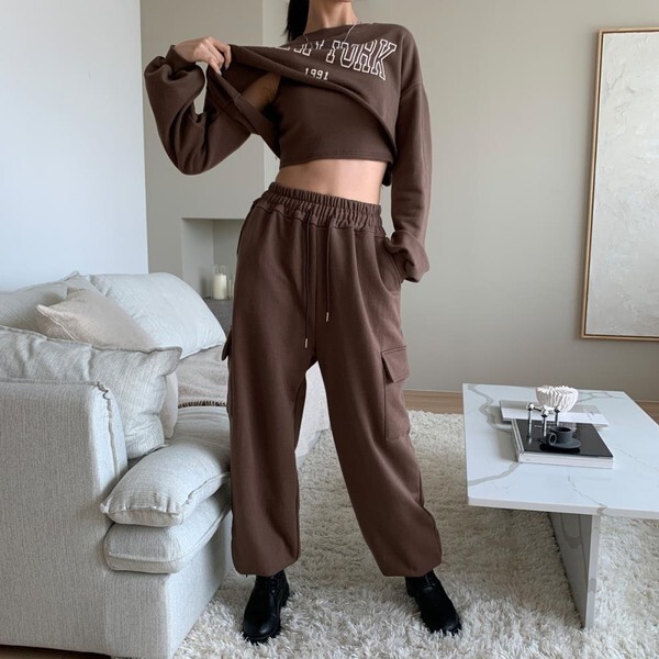 신상오픈런 [하프클럽/신상오픈런]즈디비 밴딩 여성 카고 와이드 팬츠 코튼팬츠