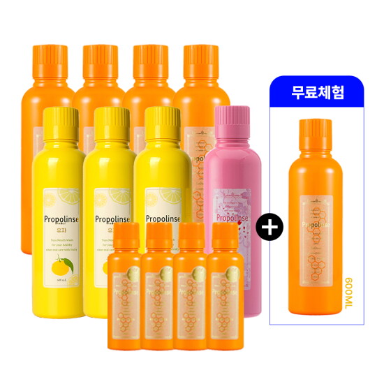 [프로폴린스][패밀리패키지]프로폴리스 가글 오리지널 600ml 4개 + 유자 600ml 3개 + 벚꽃 600ml 1개 + 오리지널 150ml 4개 + 오리지널 600ml 1개(무료체험)