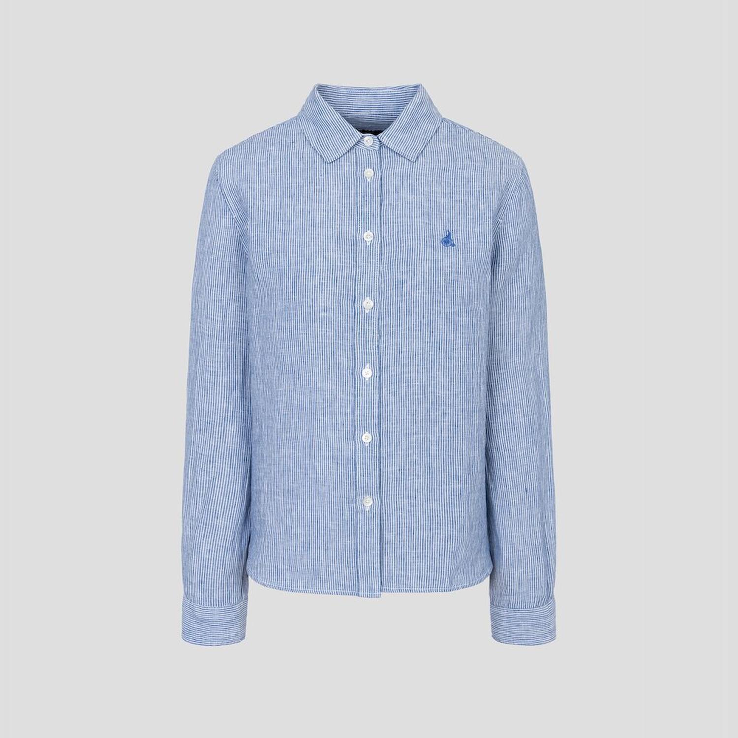 상세참조 빈폴레이디스(상반기) (Essential) 리넨 스트라이프 슬림숏 셔츠  블루 BF6364E11P