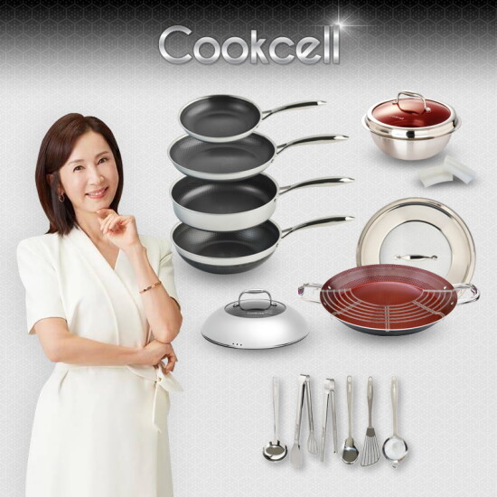 [쿡셀]블랙큐브 더블코팅 IH 스텐 프라이팬 풀세트 (28팬 3종+36양수구이팬+20팬+22가마솥+키친툴 6종)