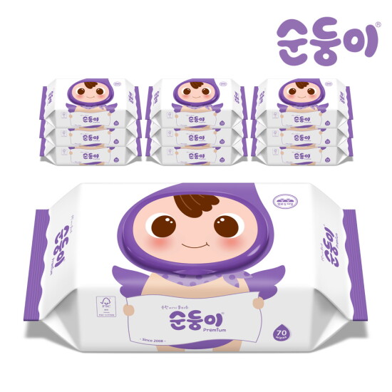 [순둥이][순둥이]프리미엄 엠보싱 물티슈 캡형 70매 10팩/EC-01