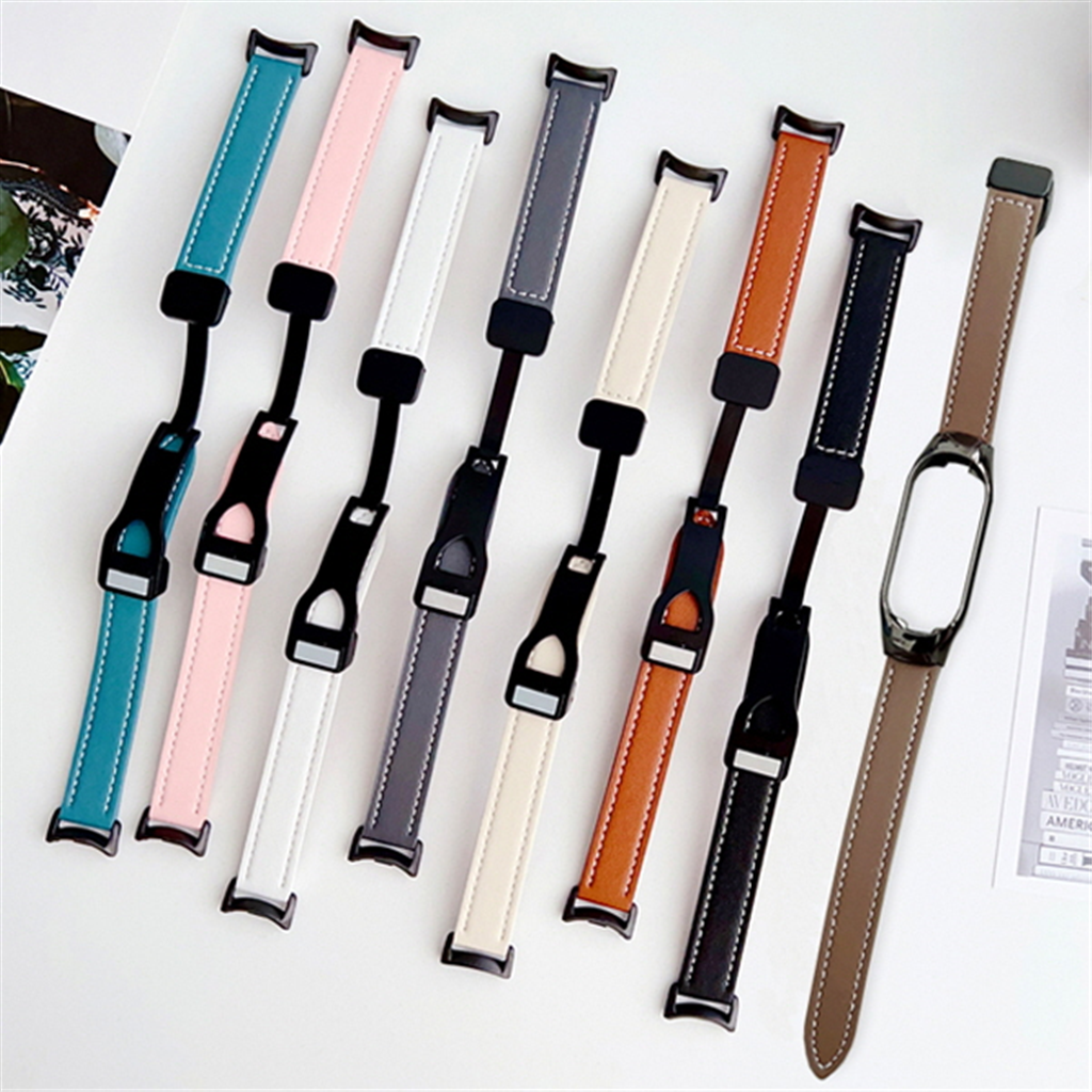 수나르 샤오미 미밴드10 9 8 프로 7 6 5 4 3 호환 마그네틱 D버클 가죽 스트랩 밴드 시계줄