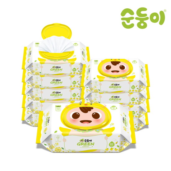 [순둥이][순둥이]cRaC-01/생분해물티슈 그린에디션 캡형 80매 10팩