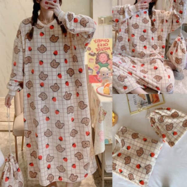 기타 [아띠무르]수면잠옷 원피스 잠옷 홈웨어 파자마 극세사 빅사이즈 (19727679)